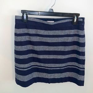Navy and grey striped chambray skirt.